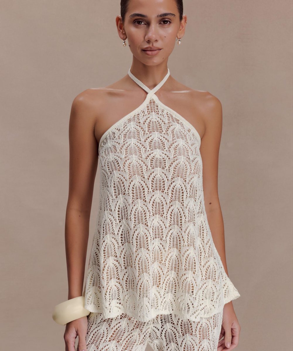 Corey Crochet Halter Neck Top - Ivory