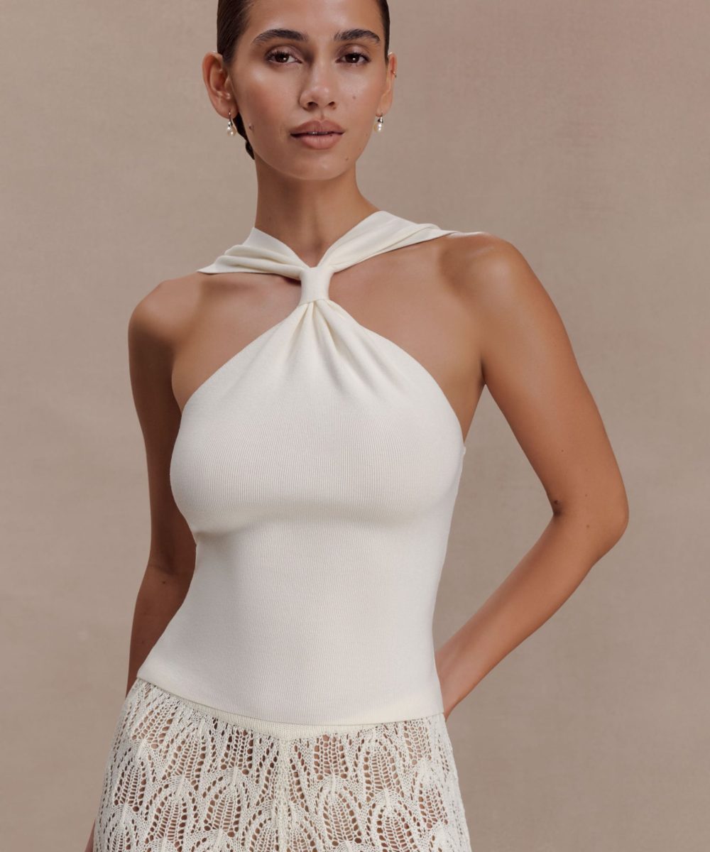 Angelika Twist Front Knit Top - Ivory