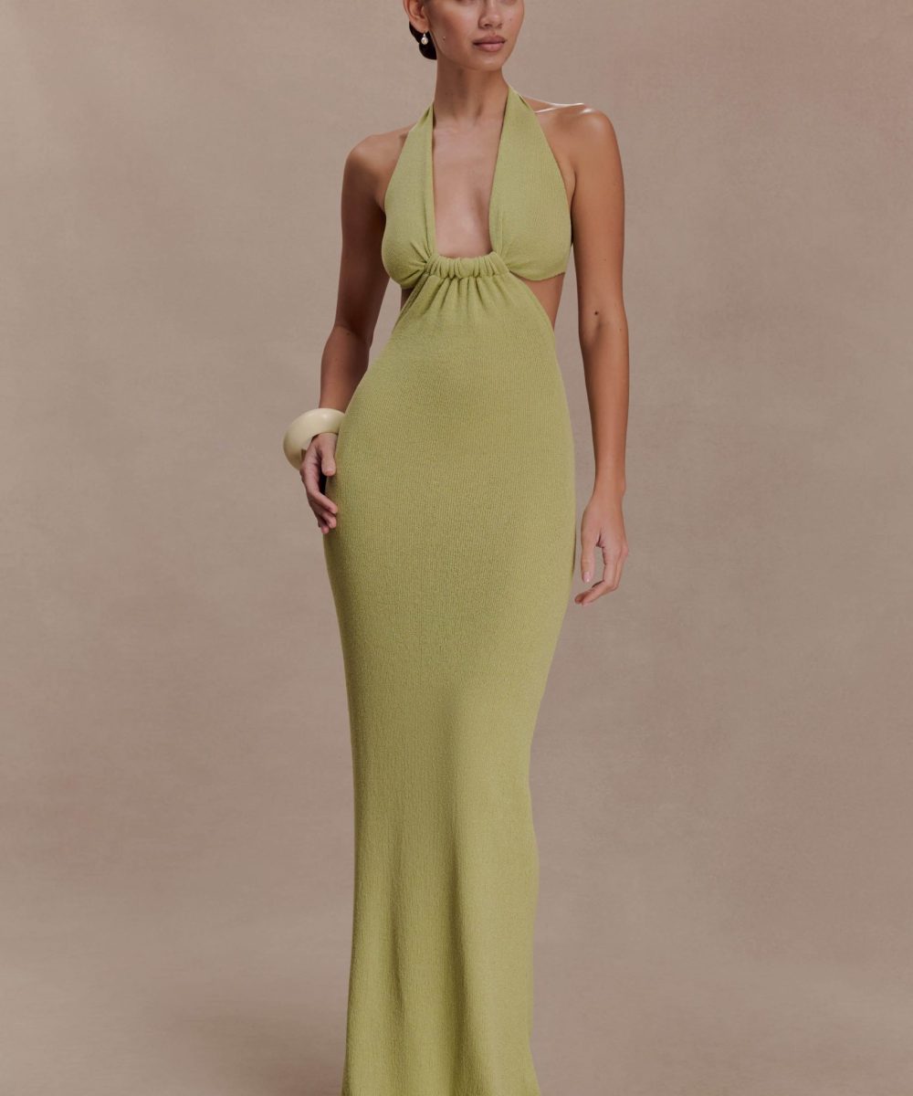 Theresea Halter Knit Maxi Dress - Light Olive