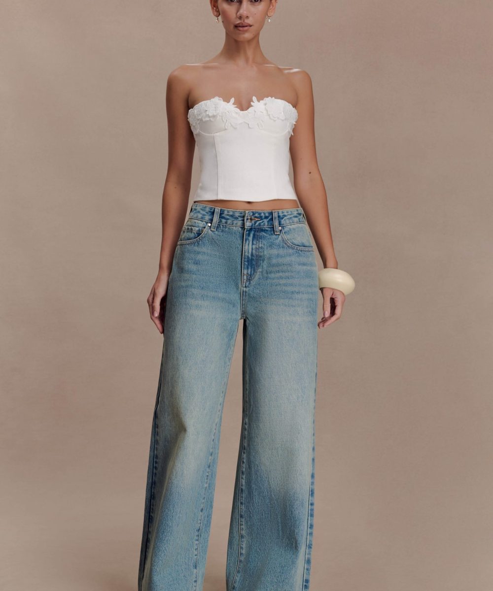 Romi Mid Rise Wide Leg Jeans - Faded Mid Blue