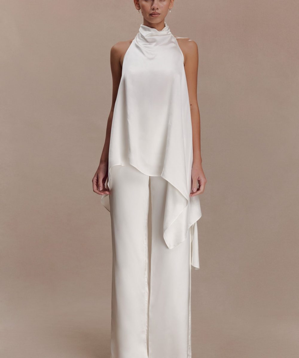 Sydney Asymmetrical Satin Halter Top - Ivory