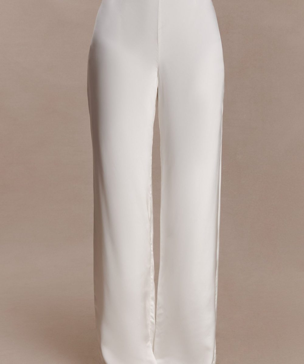 Sydney Straight Leg Satin Pants - Ivory