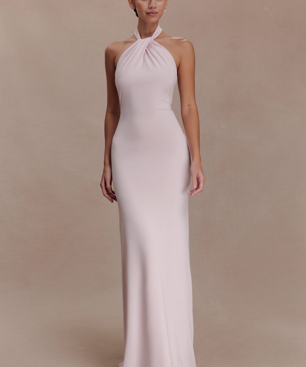 Elyna Slinky Halter Maxi Dress - Pale Pink