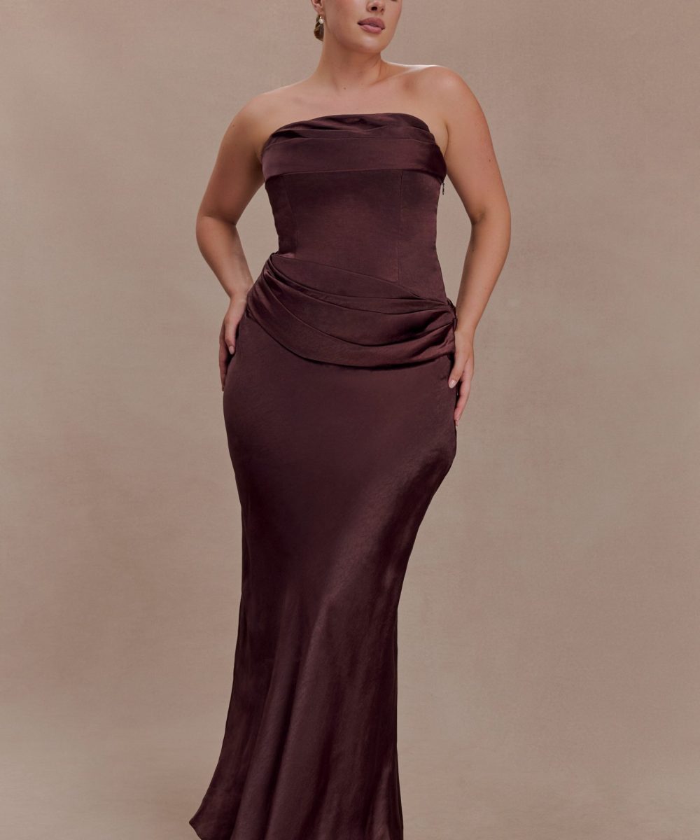 Jasmine Strapless Satin Maxi Dress - Dark Chocolate