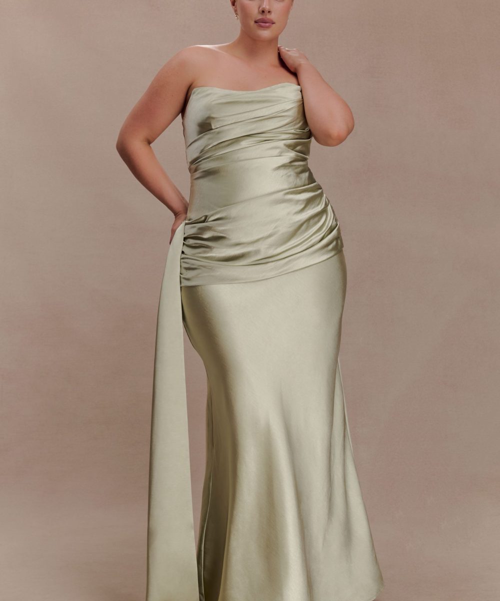 Sarah Strapless Maxi Dress With Waist Tie - Sage