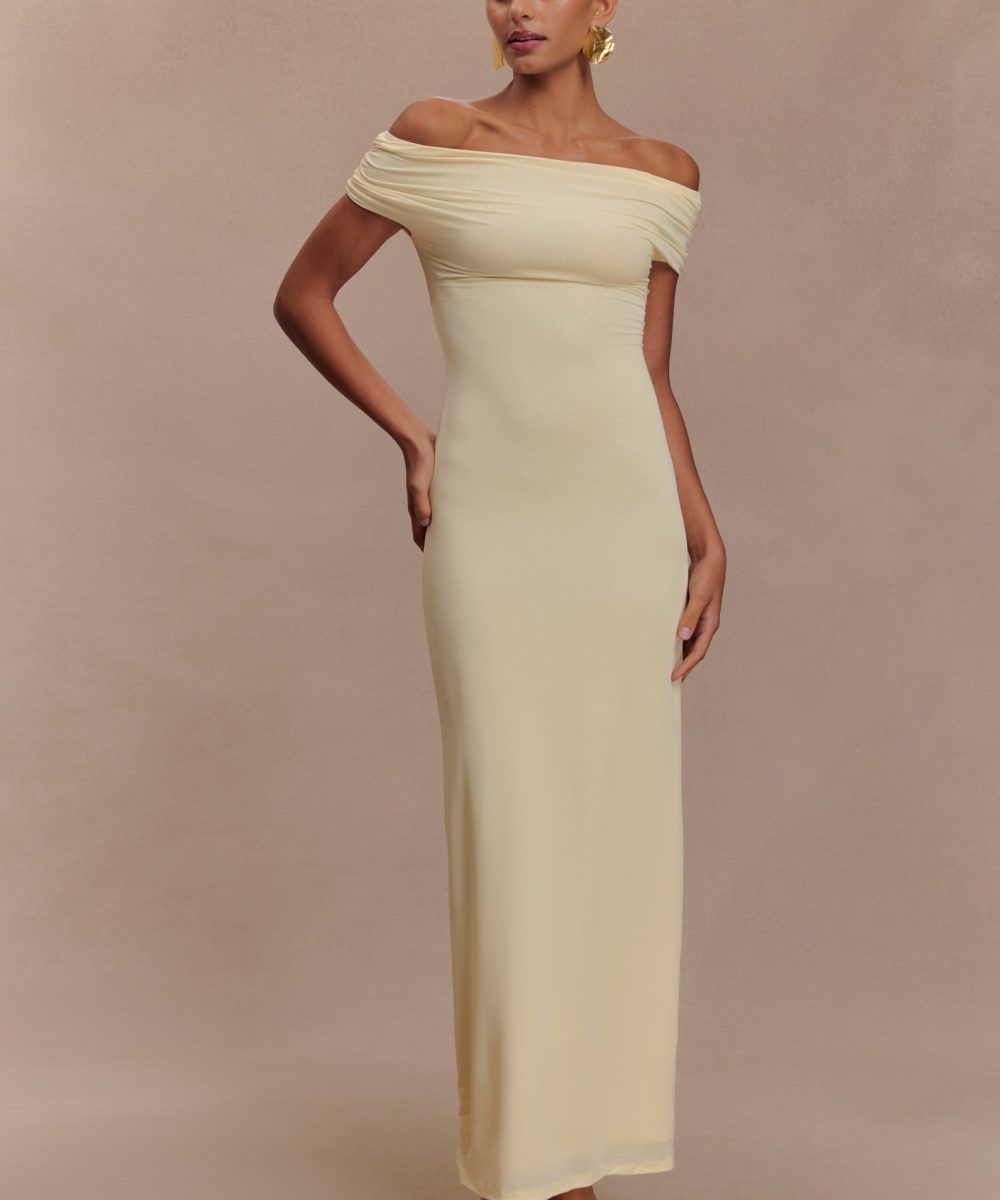 Imogen Off Shoulder Slinky Maxi Dress - Lemon