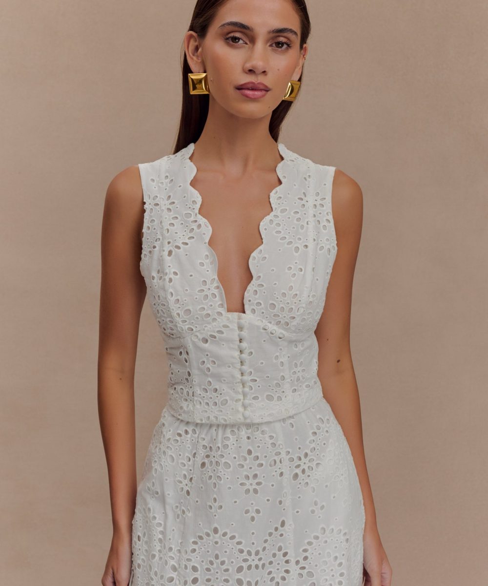 Arla Sleeveless Broderie Top - White