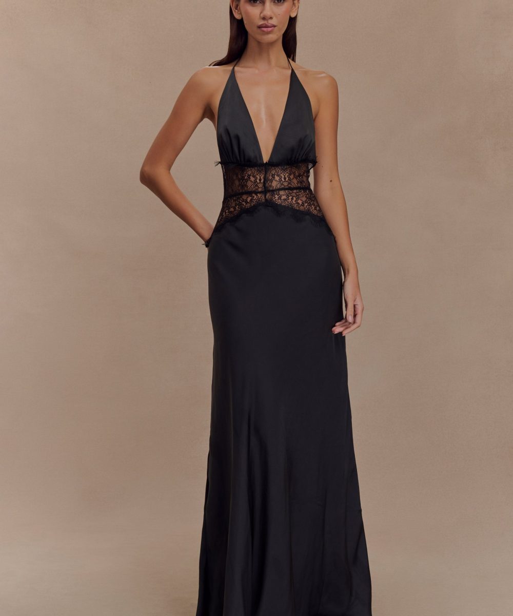 Dinah Lace And Satin Maxi Dress - Black