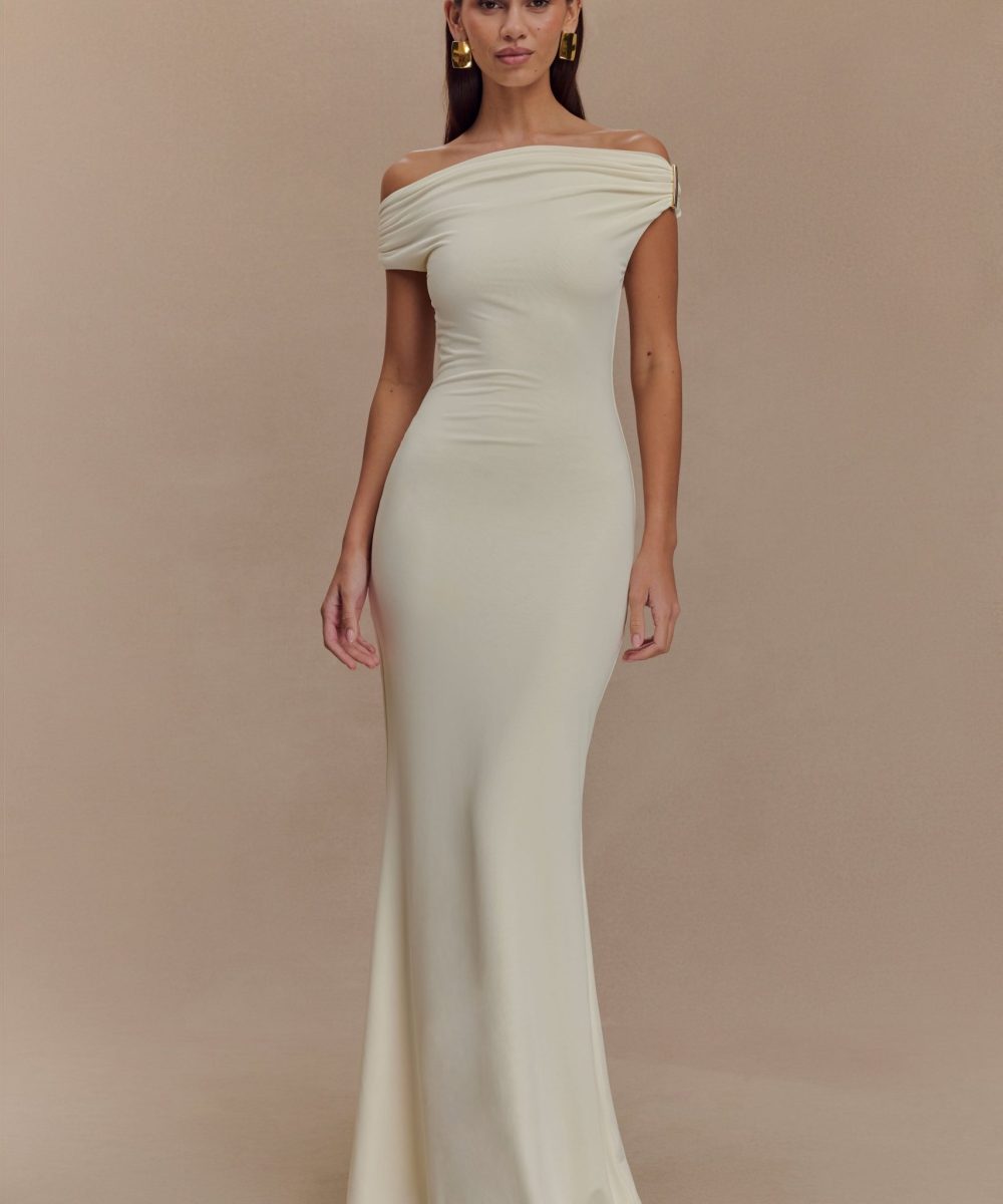 Kinsley Slinky Maxi Dress With Hardware - Ivory