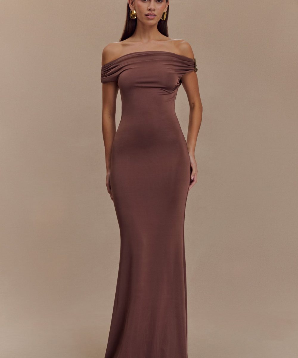 Kinsley Slinky Maxi Dress With Hardware - Chocolate