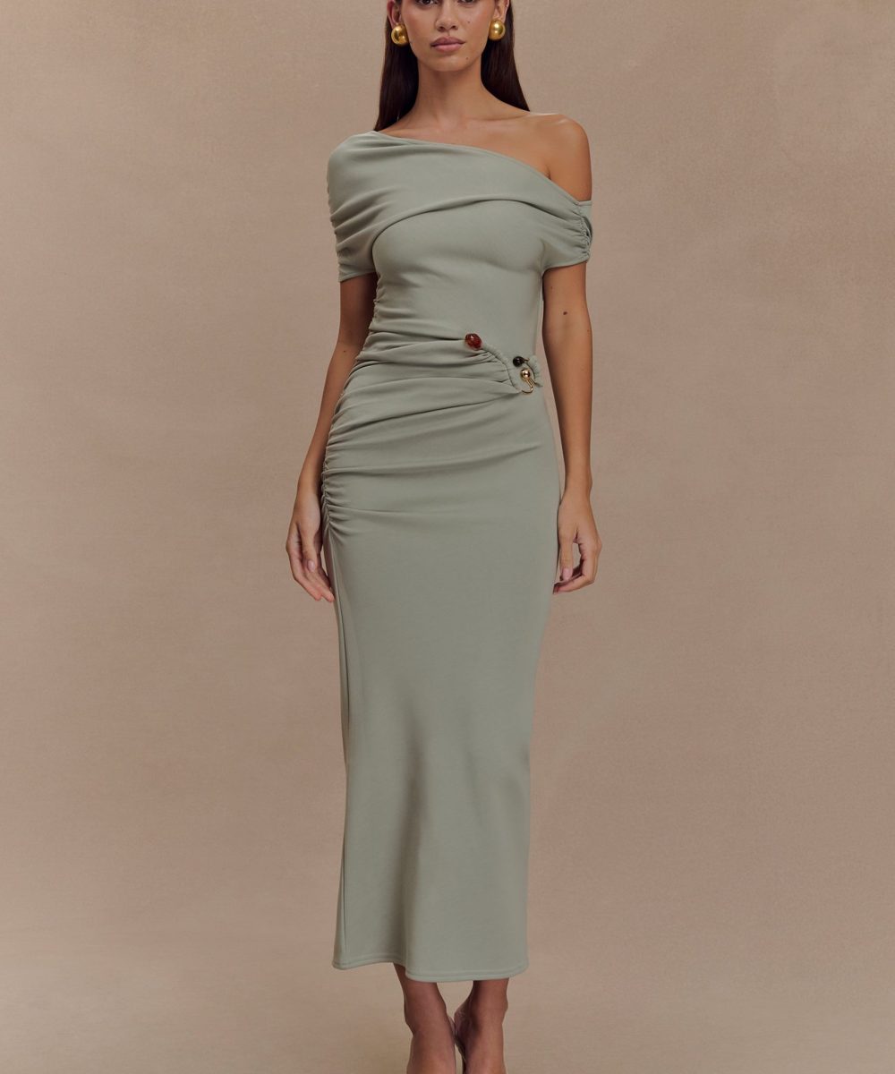 Kendra Scuba Jersey Midi Dress With Hardware - Sage