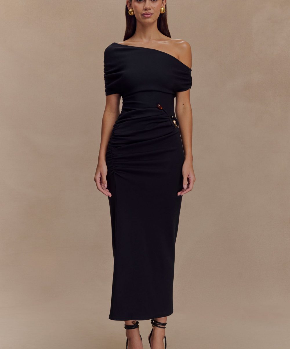 Kendra Scuba Jersey Midi Dress With Hardware - Black