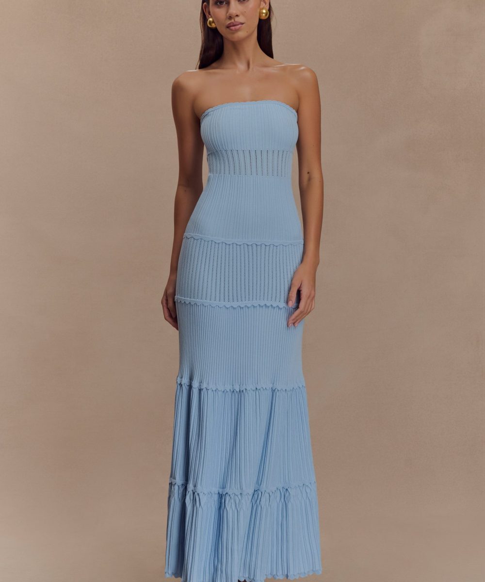 Finley Pointelle Knit Maxi Dress - Cornflower Blue