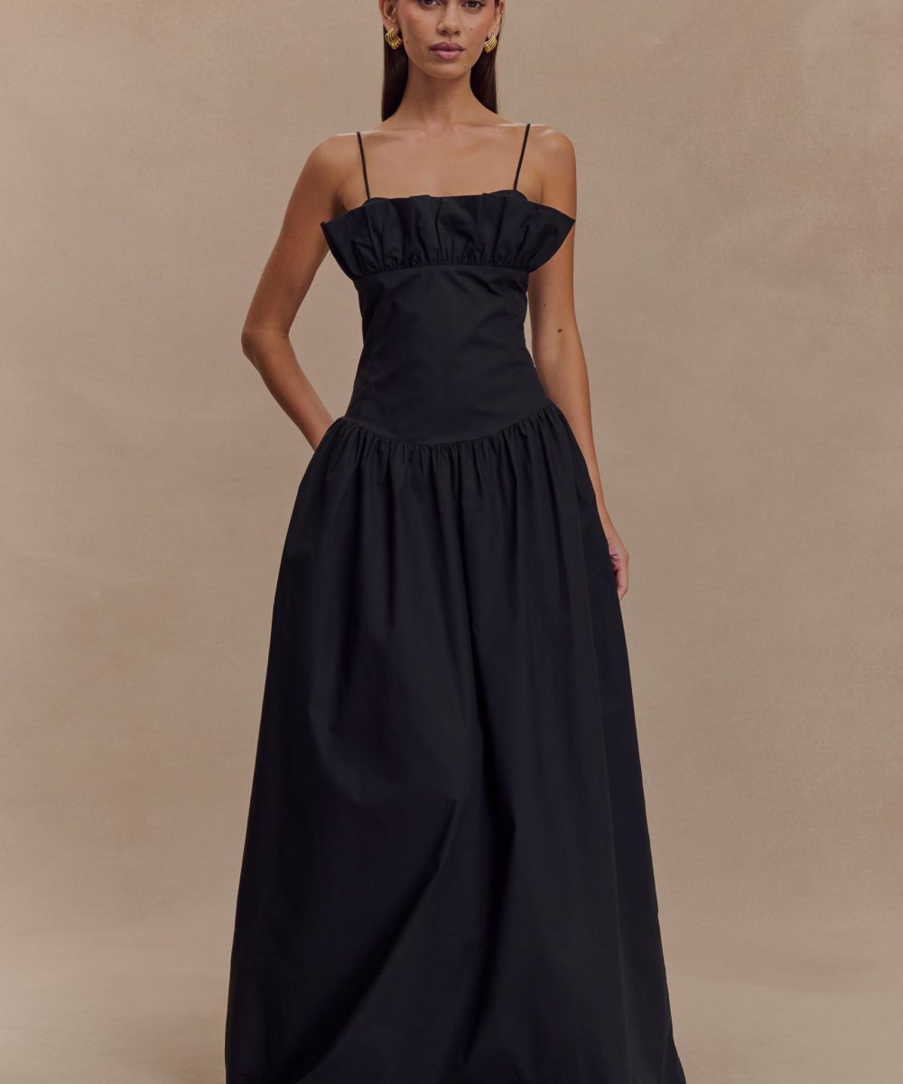 Janis Cotton Frill Maxi Dress - Black