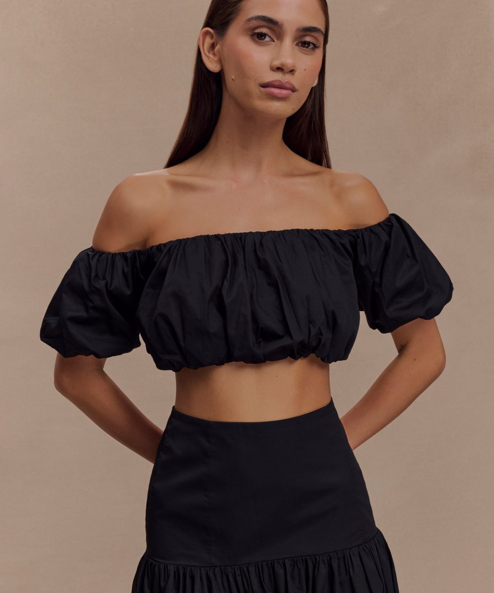 Autumn Off Shoulder Bubble Top - Black