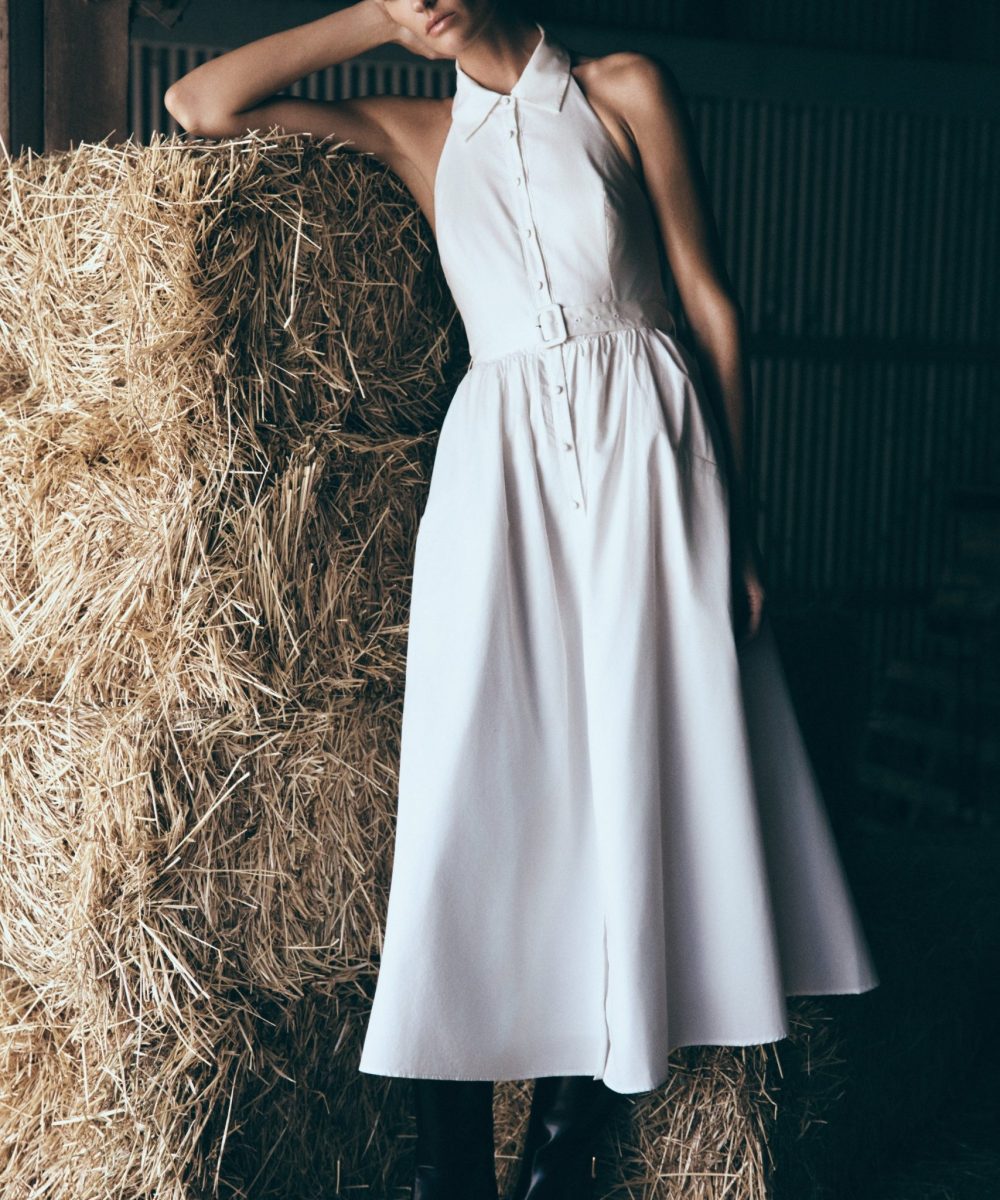 Cindy Collared Midi Dress - White