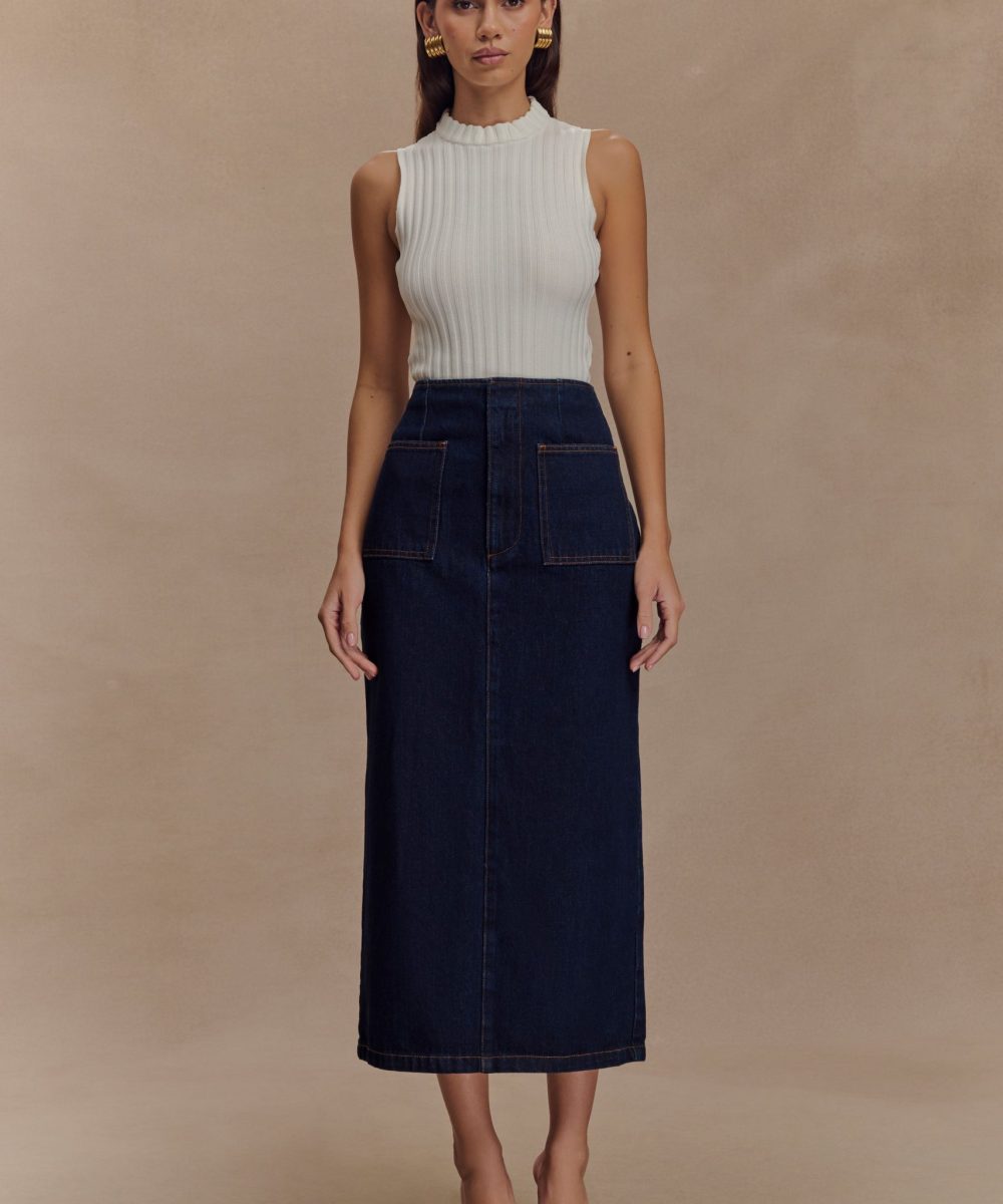 Fallon Denim Midi Skirt - Indigo Blue