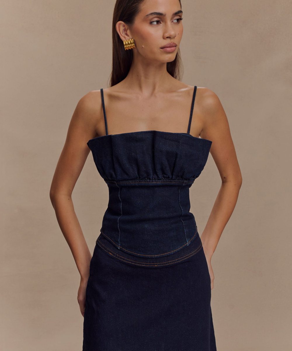 Cecilia Denim Frill Corset - Indigo Blue