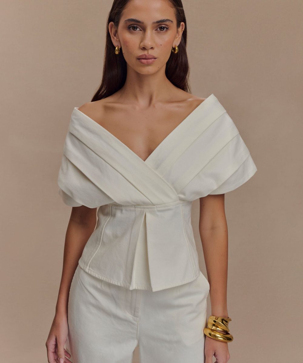 Rayne Off Shoulder Denim Top - White