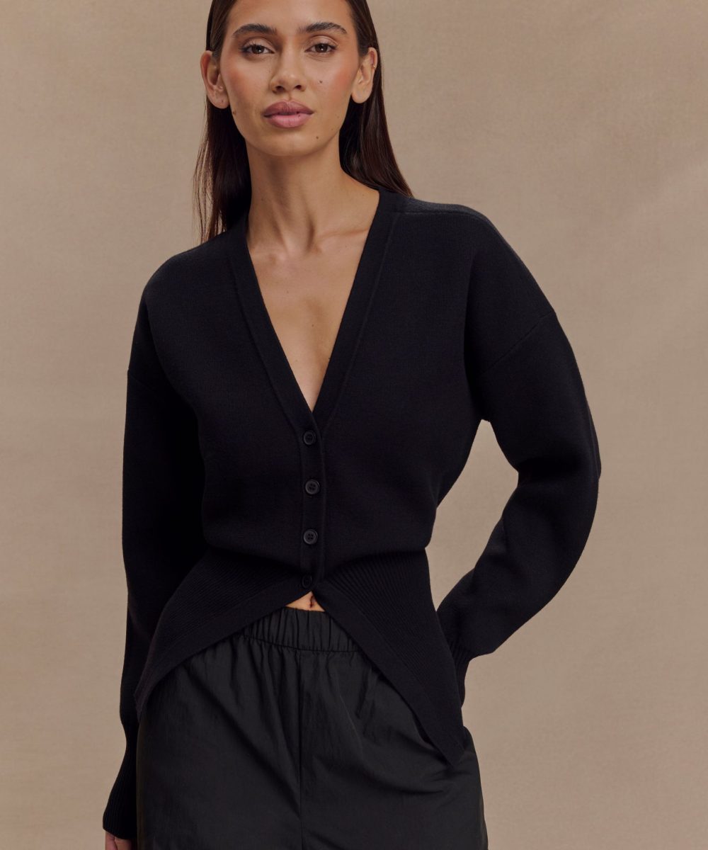 Alexia Buttoned Oversized Cardigan - Black