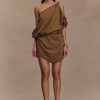 Gabriella Draped Mini Dress - Light Brown Marle