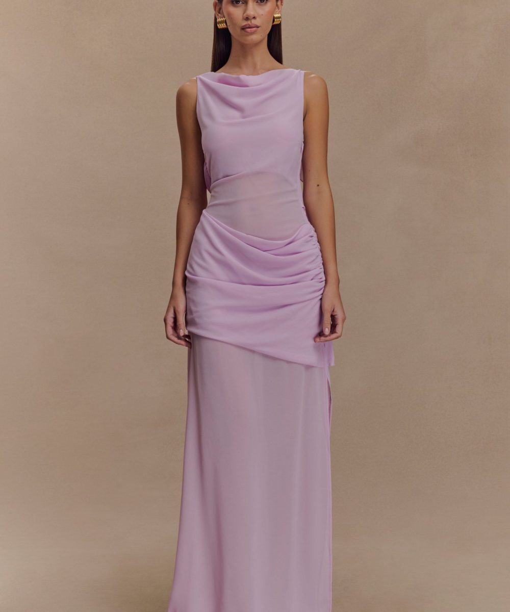 Daria Draped Chiffon Maxi Dress - Light Lilac