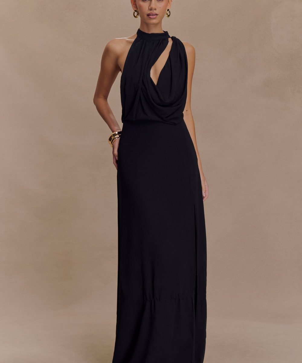 Galia Cowl Neck Maxi Dress - Black