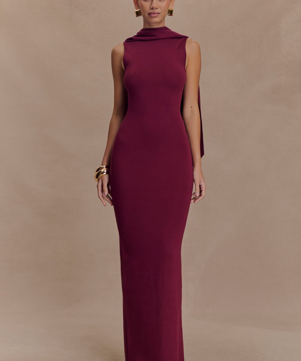 Darby Knit Scarf Maxi Dress - Merlot