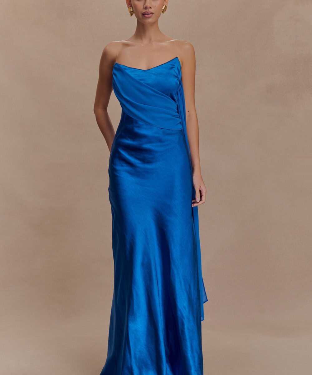 Carah Satin And Chiffon Maxi Dress - Cobalt