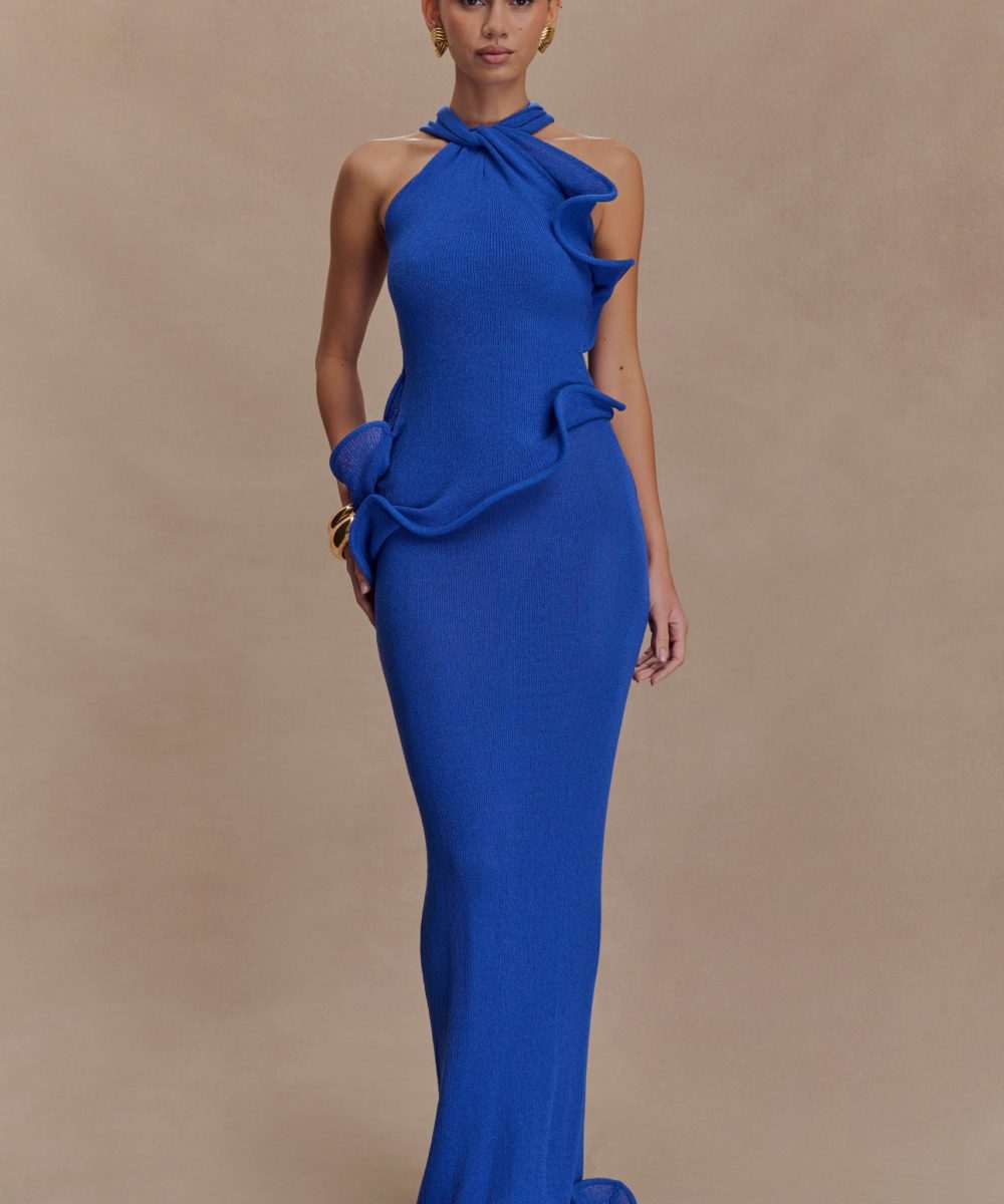 Caprice Halter Knit Maxi Dress - Cobalt