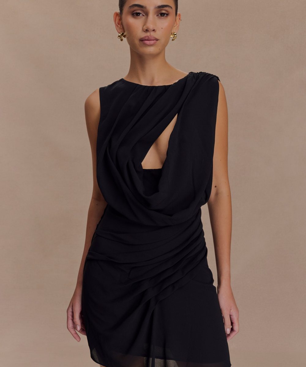 Oria Chiffon Mini Dress - Black