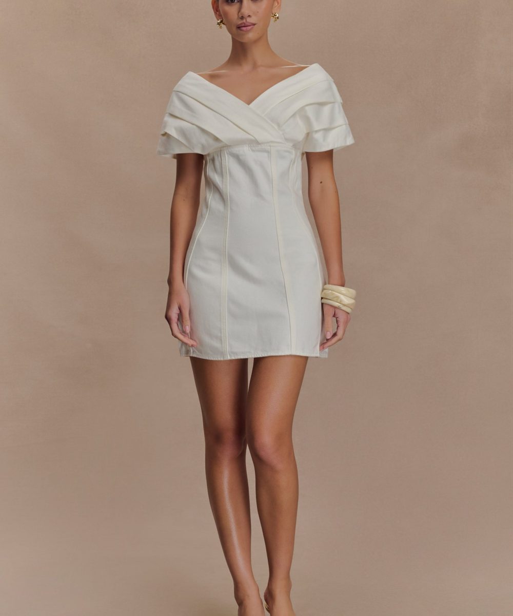 Pascale Off Shoulder Denim Mini Dress - White