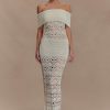 Solstice Off Shoulder Crochet Knit Maxi Dress - Ivory