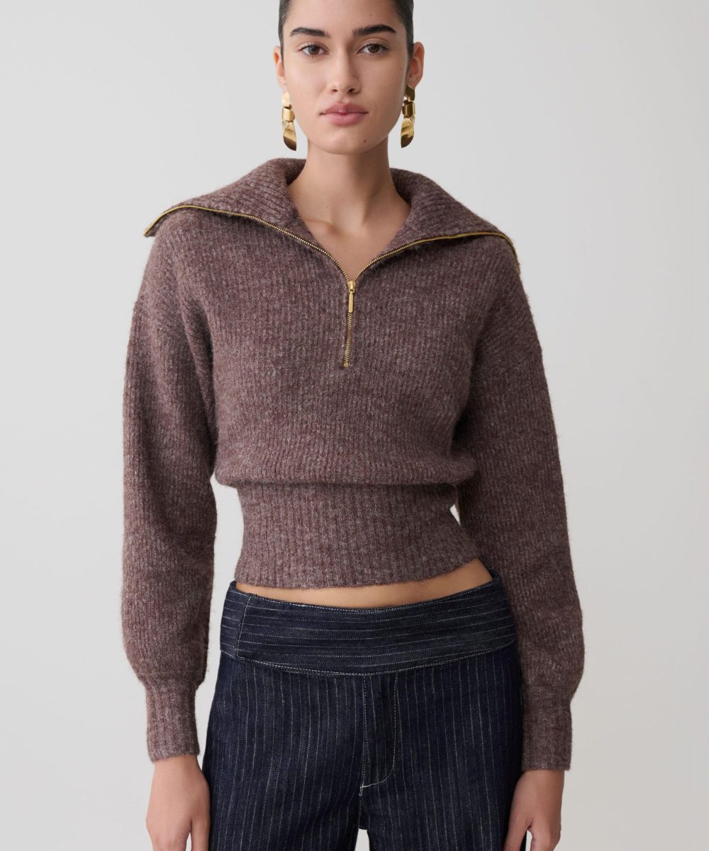 Skylaine Zip Knit Jumper - Brown Marle