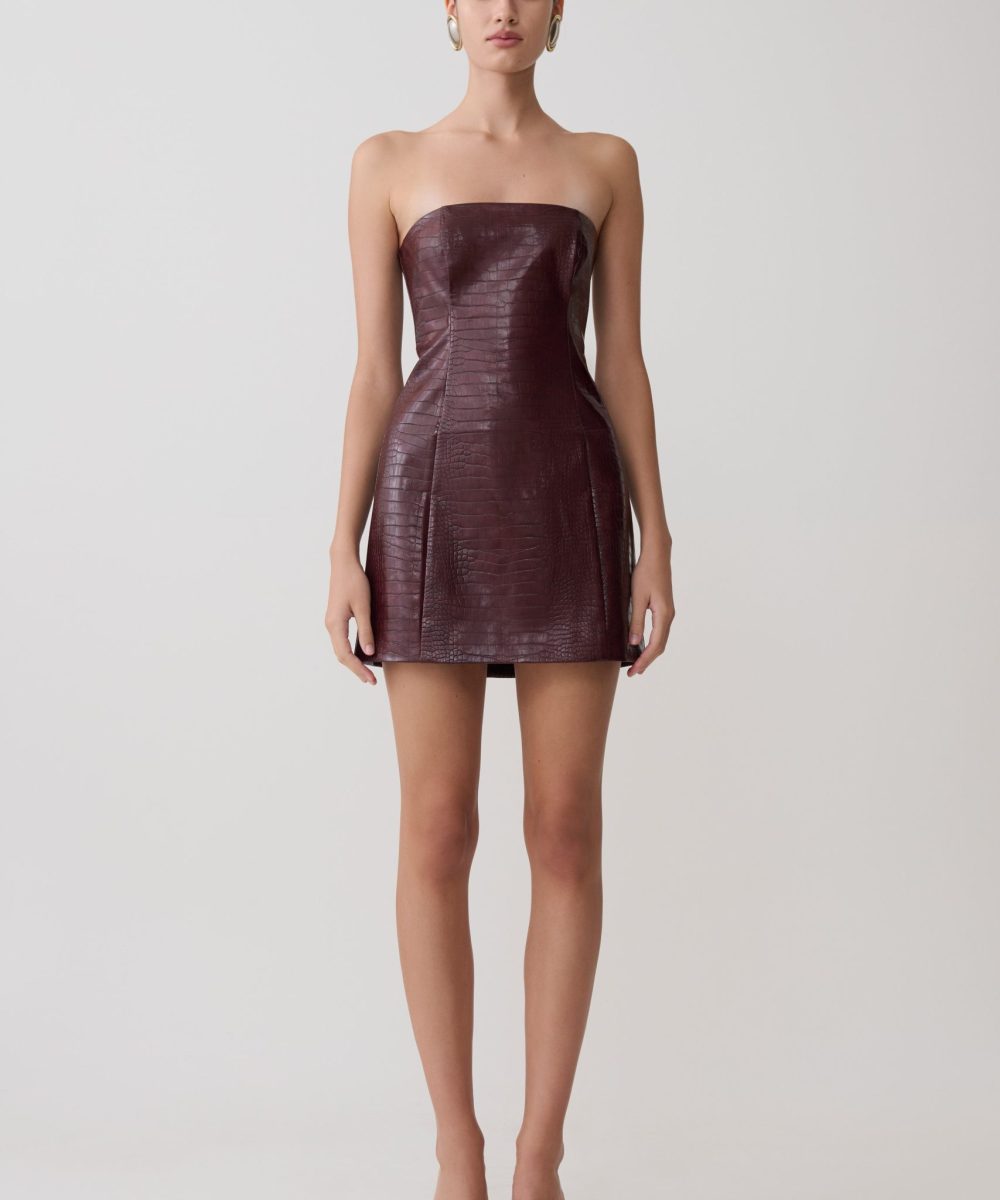 Anouk Faux Leather Strapless Mini Dress - Merlot