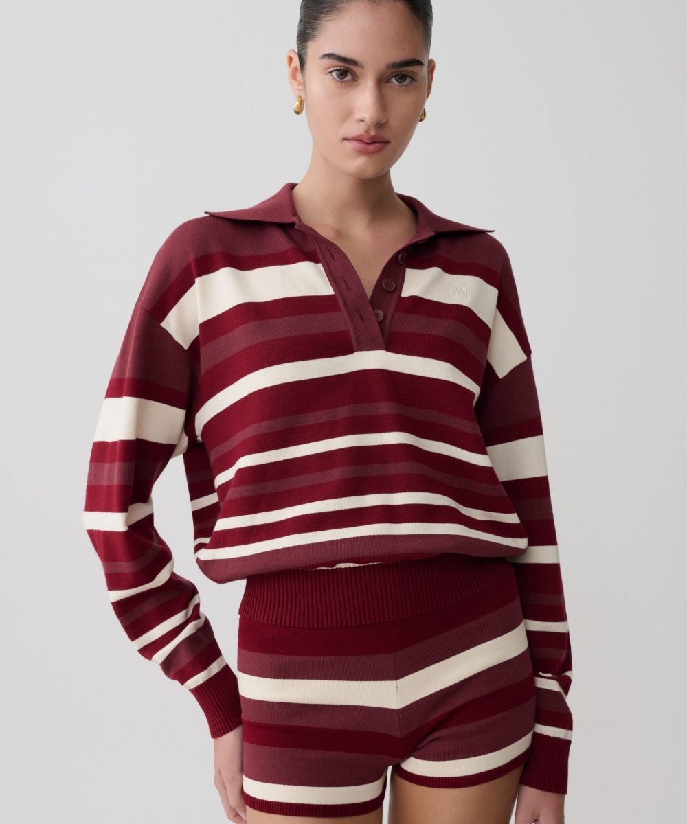 Philly Stripe Long Sleeve Knit Jumper - Burgundy/Cream