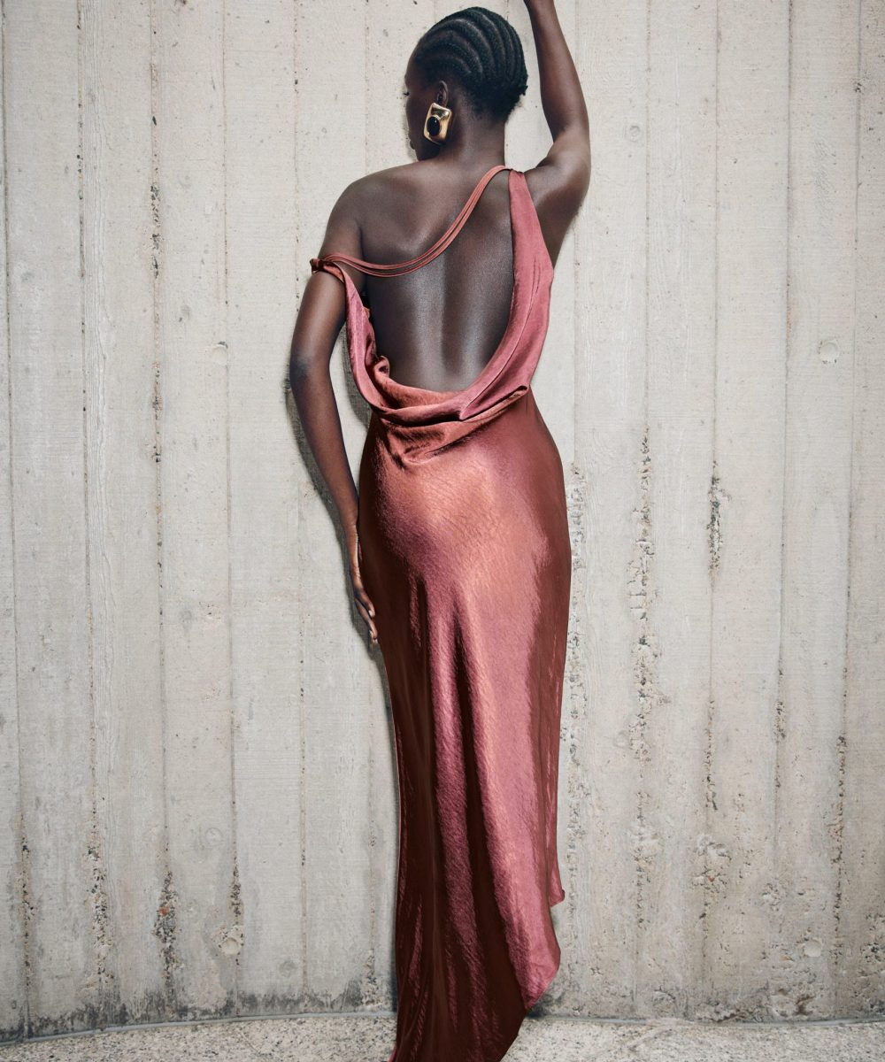 Yvette Slip Maxi Dress With Asymmetrical Hem - Brown Cherry
