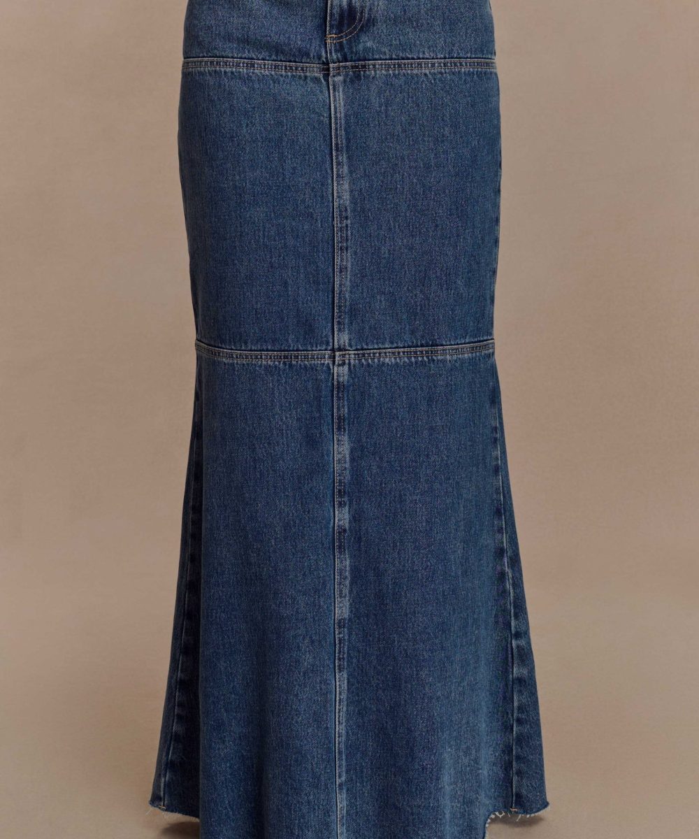 Loretta Denim Maxi Skirt - Washed Dark Blue