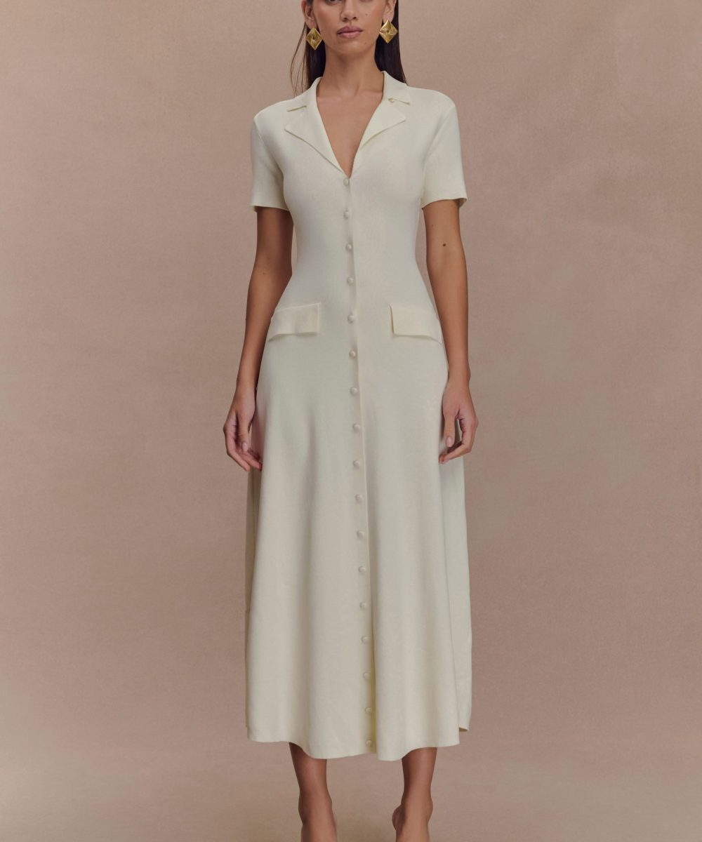 Pearson Short Sleeve Knit Midi Dress - Ivory