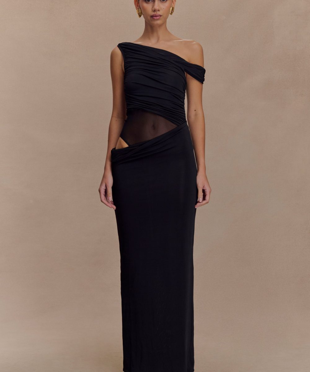 Callen One Shoulder Slinky Maxi Dress - Black