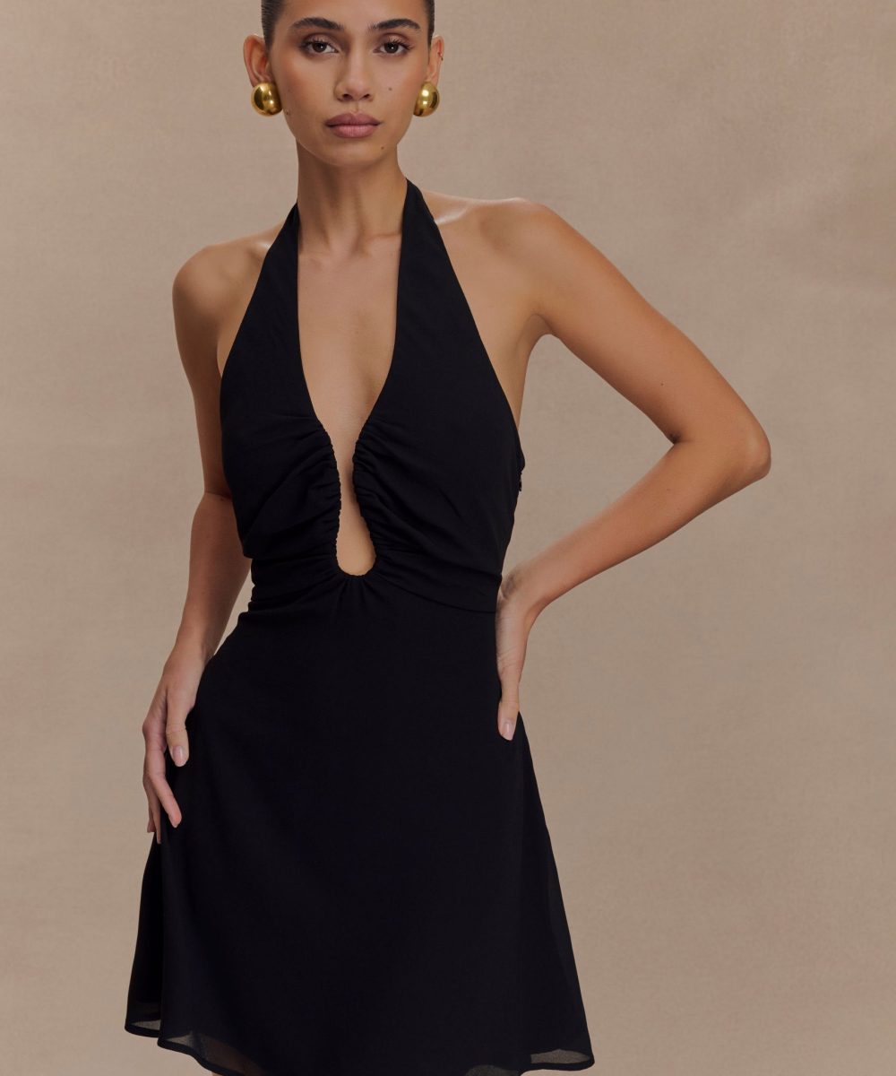 Malakhai Chiffon Halter Mini Dress - Black