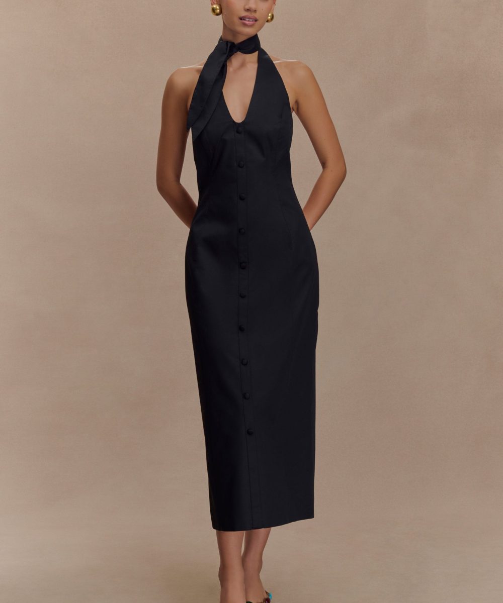 Simona Halter Neck Midi Dress - Black