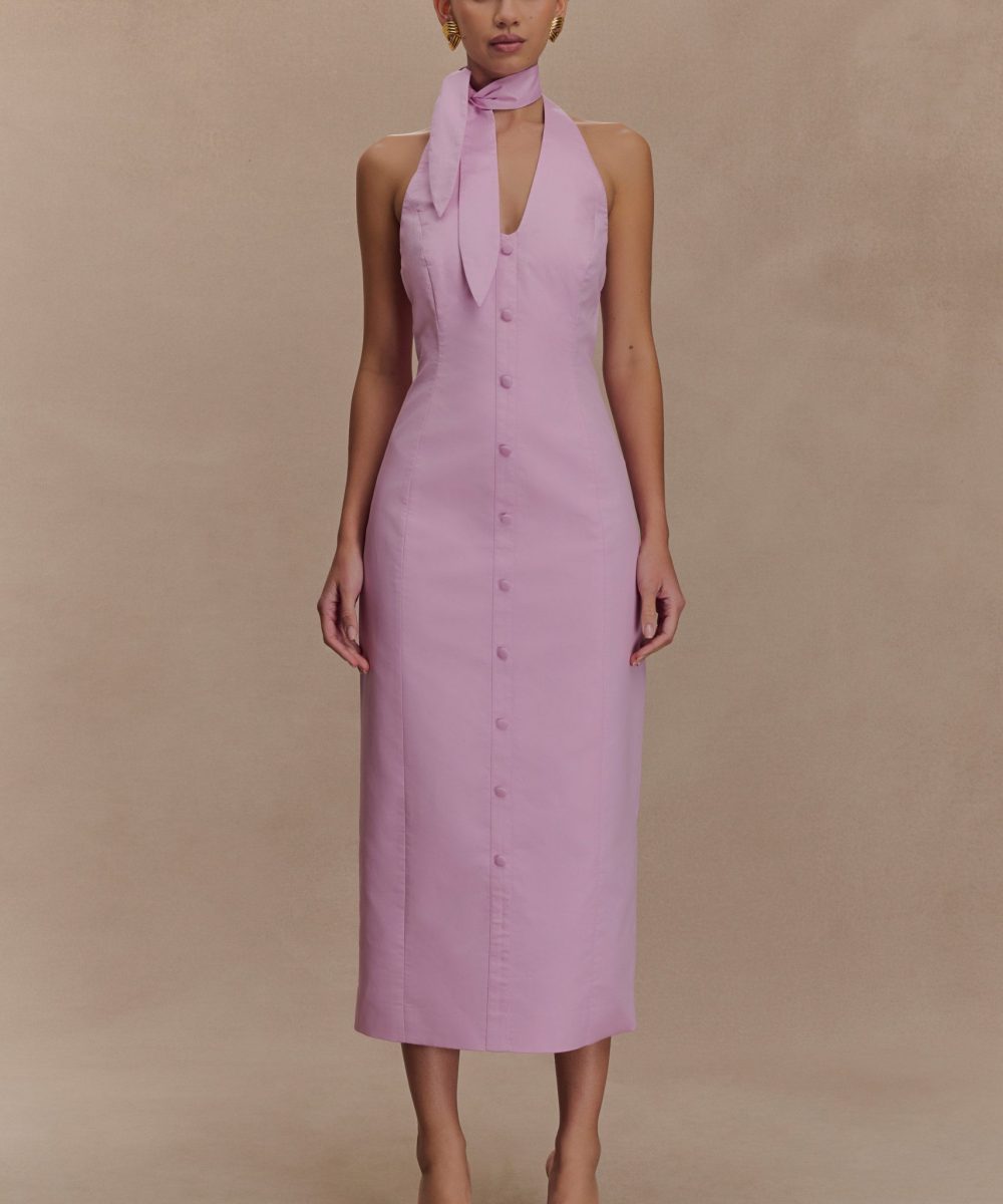 Simona Halter Neck Midi Dress - Blush Pink