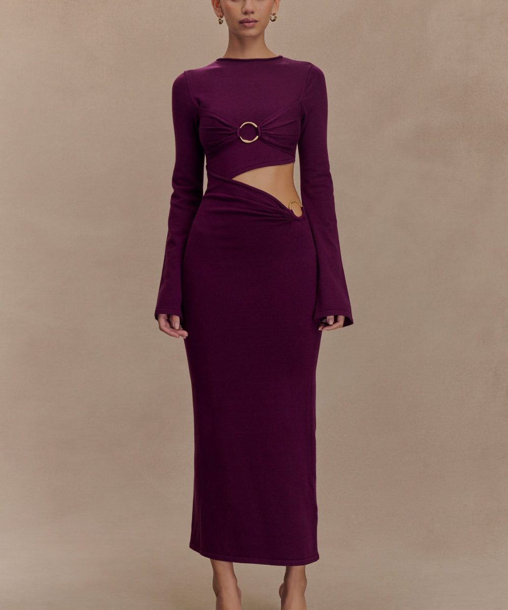 Azariah Long Sleeve Knit Midi Dress - Plum
