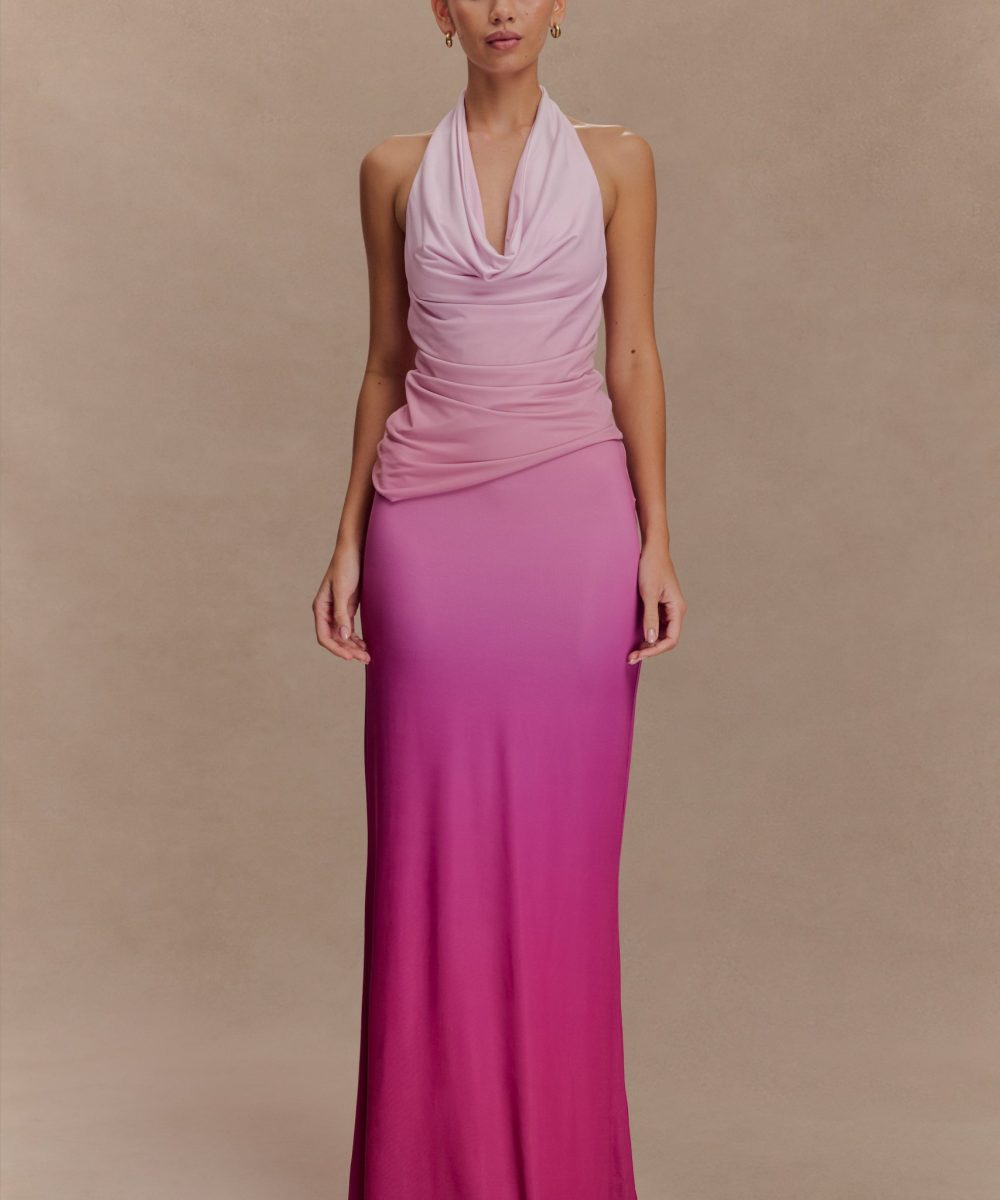 Bruna Slinky Fishtail Maxi Skirt - Ombre Pink