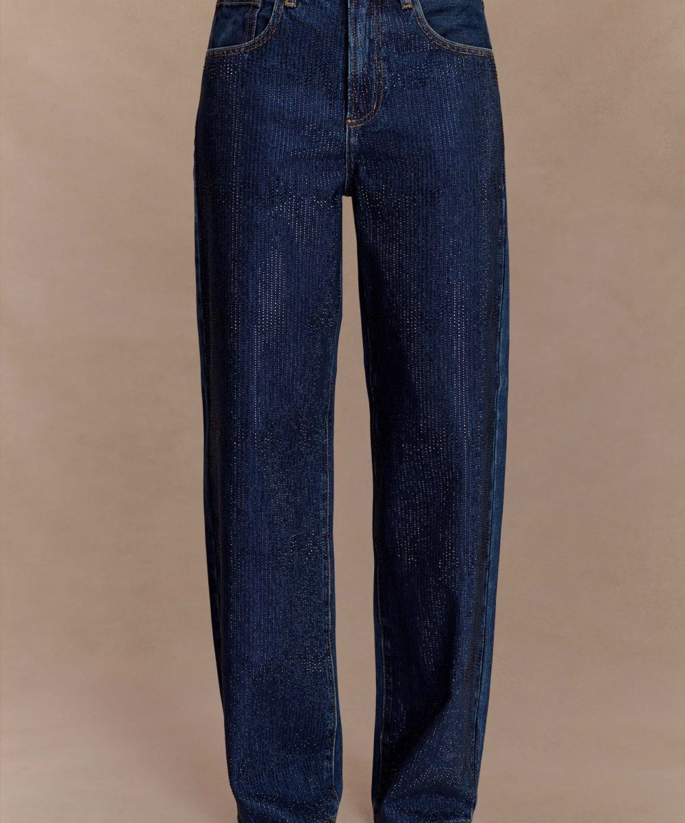 Laina Mid Rise Diamante Denim Jeans - Midnight Blue