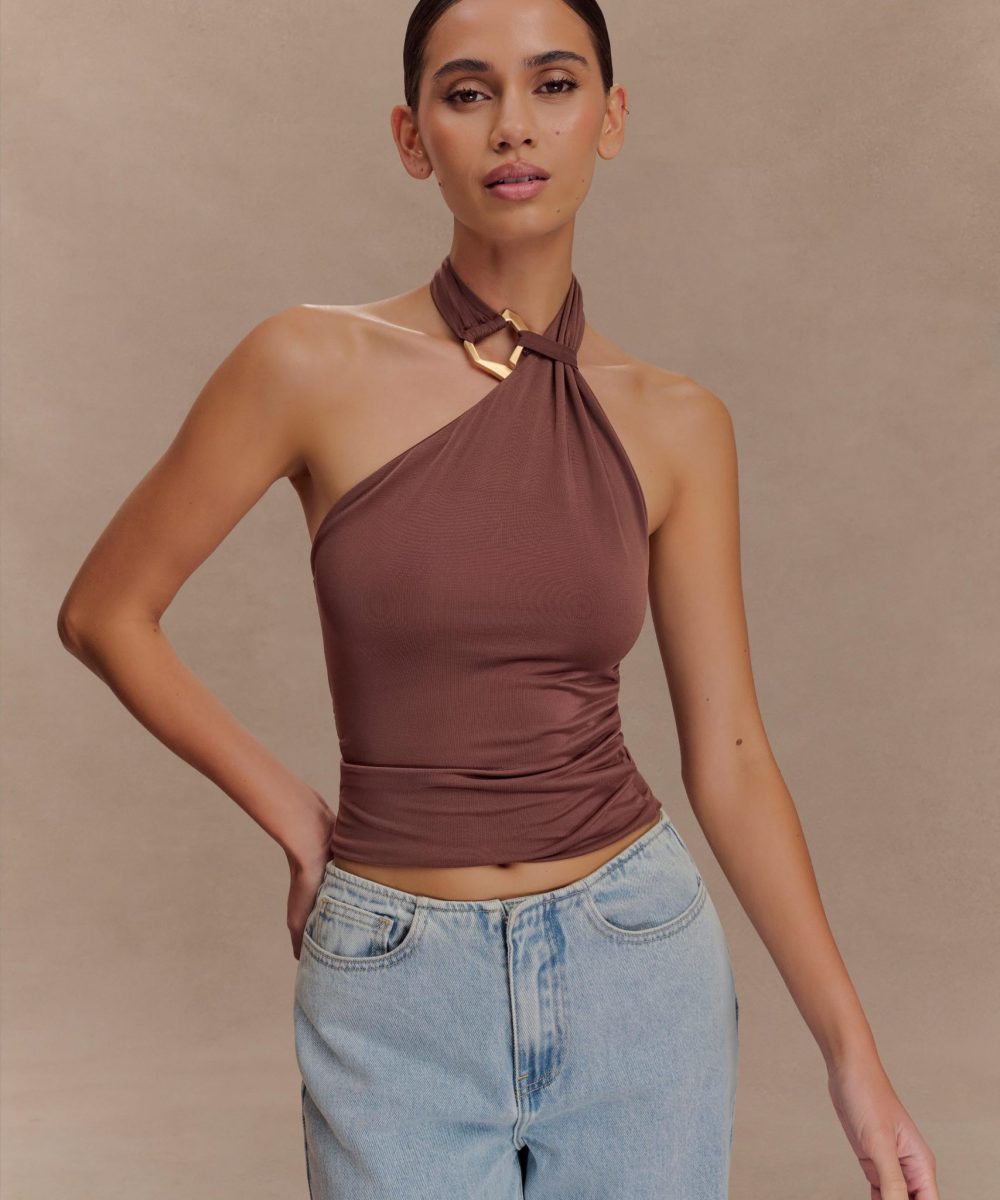 Mariposa Slinky Halter Top - Chocolate