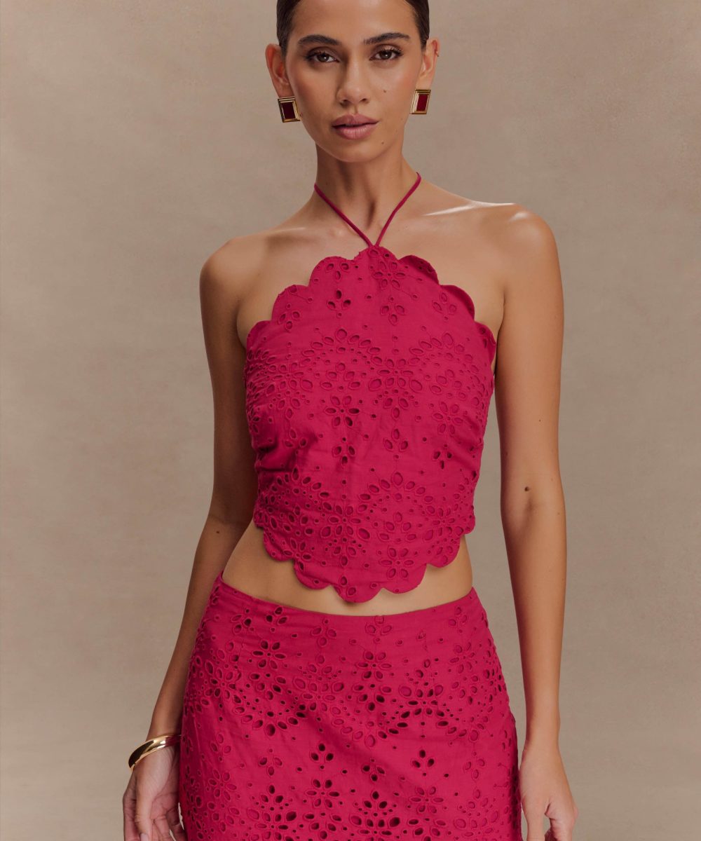 Kensley Broderie Halter Top - Dragonfruit