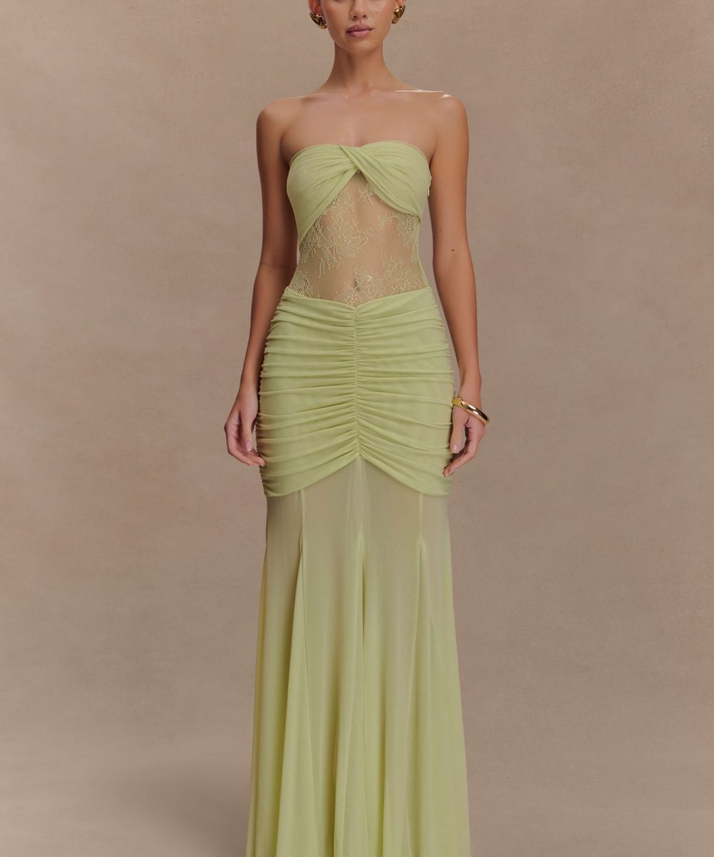 Khadijah Lace And Mesh Maxi Dress - Sage