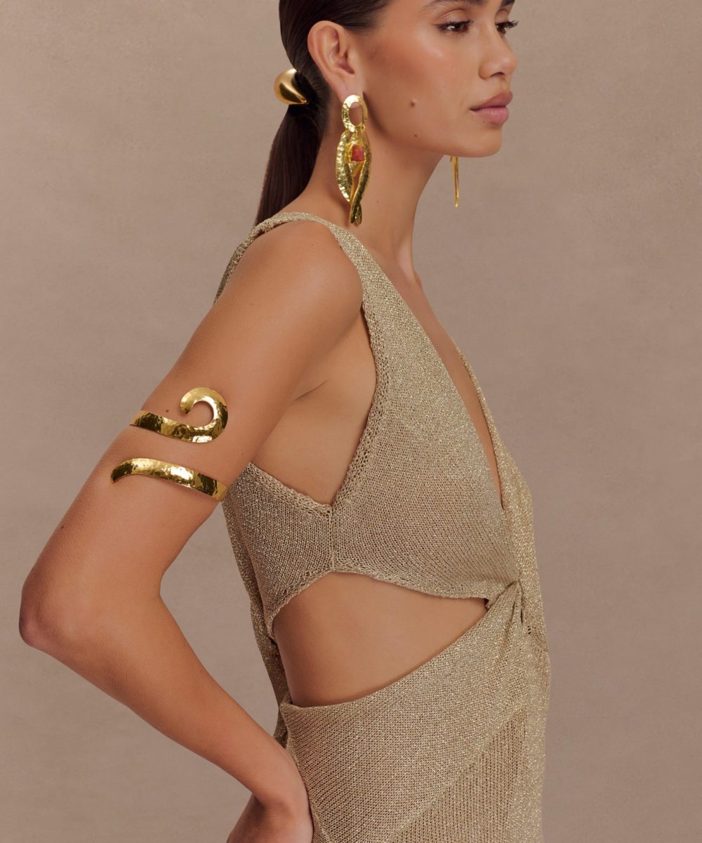 Hyacinth Textured Swirl Arm Band - Gold